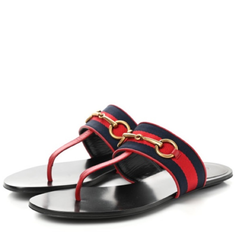 Gucci Horsebit Thong Sandals in Red and Blue Size 37